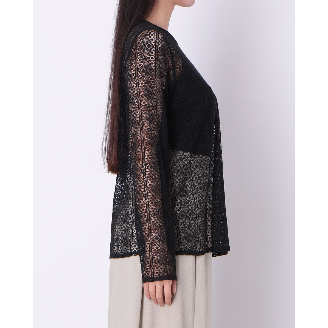 ドゥ アルシーヴ DOUX ARCHIVES クルーネックレースシンプルブラウス （BLACK） BLACK