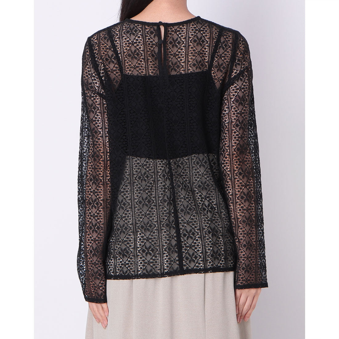 ドゥ アルシーヴ DOUX ARCHIVES クルーネックレースシンプルブラウス （BLACK） BLACK