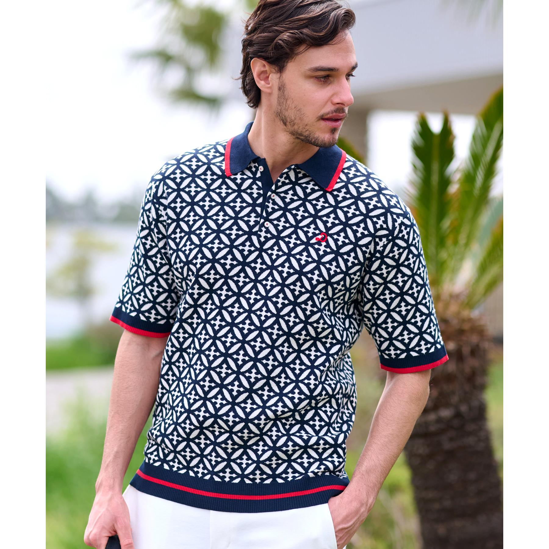 ドレステリア DRESSTERIOR オーバーラップサークル ジャカード ニットポロ （ネイビー(194)） ネイビー(194)