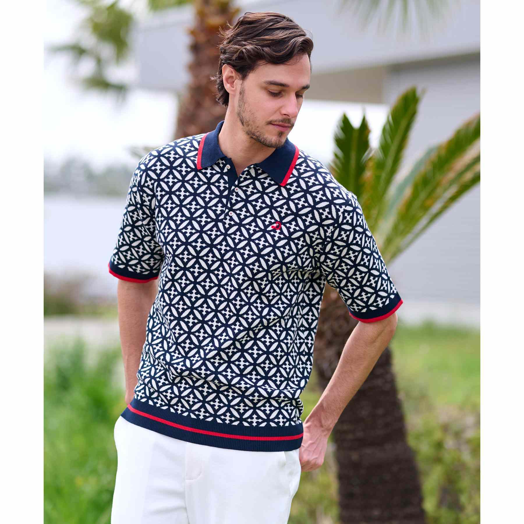 ドレステリア DRESSTERIOR オーバーラップサークル ジャカード ニットポロ （ネイビー(194)） ネイビー(194)