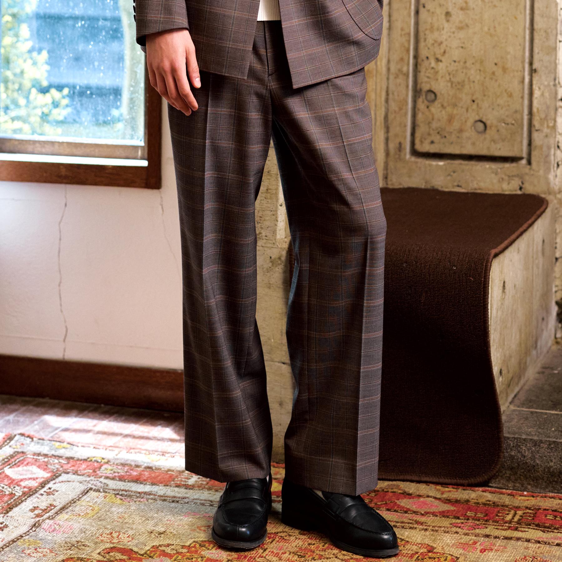 ドレステリア DRESSTERIOR 【セットアップ可】2WAYストレッチ チェック SET UP ワイドパンツ （モカブラウン(242)） モカブラウン(242)