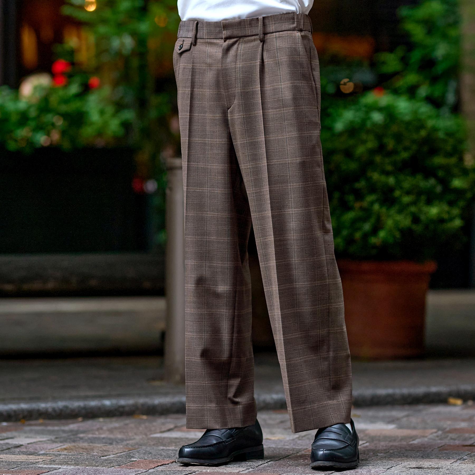 ドレステリア DRESSTERIOR 【セットアップ可】2WAYストレッチ チェック SET UP ワイドパンツ （モカブラウン(242)） モカブラウン(242)