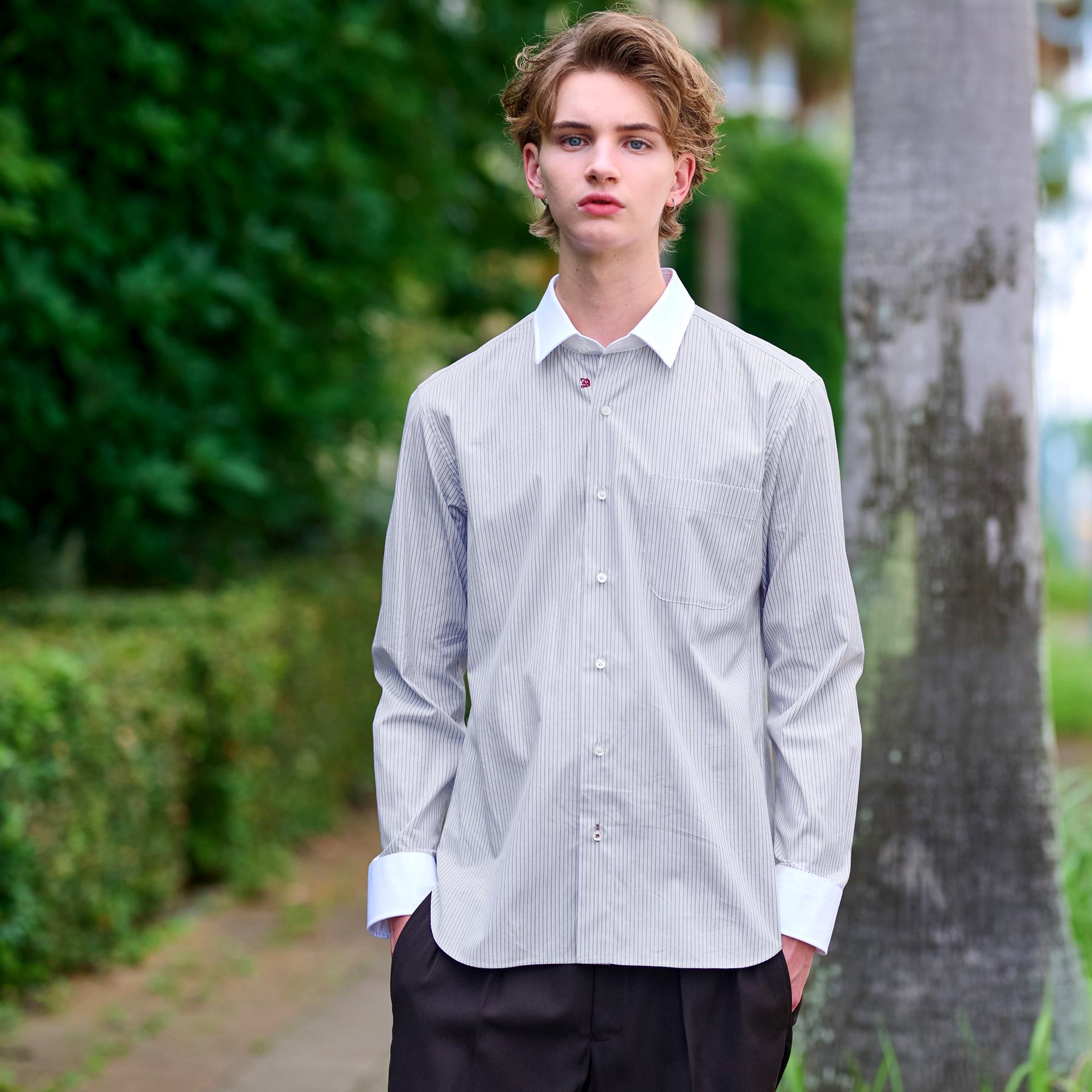 ドレステリア DRESSTERIOR レギュラーカラークレリック ストライプドレスシャツ （ベージュ(352)） ベージュ(352)