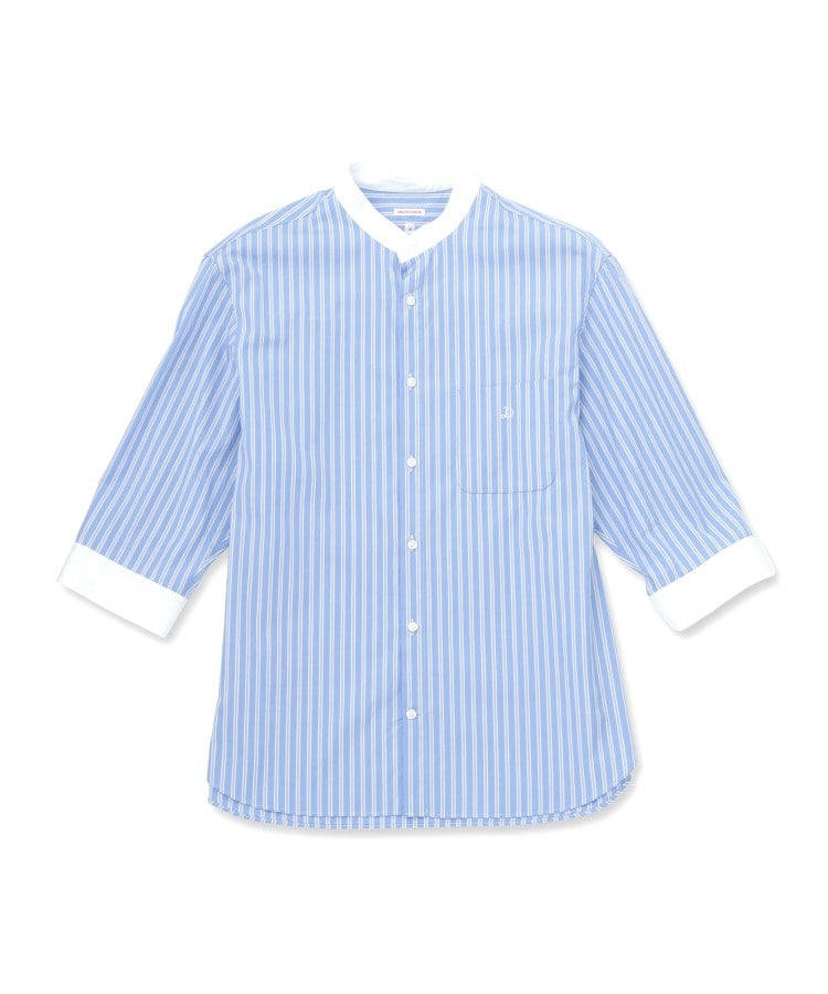 ドレステリア DRESSTERIOR バンドカラー ストライプスリークォーターシャツ （ブルー(393)） ブルー(393)