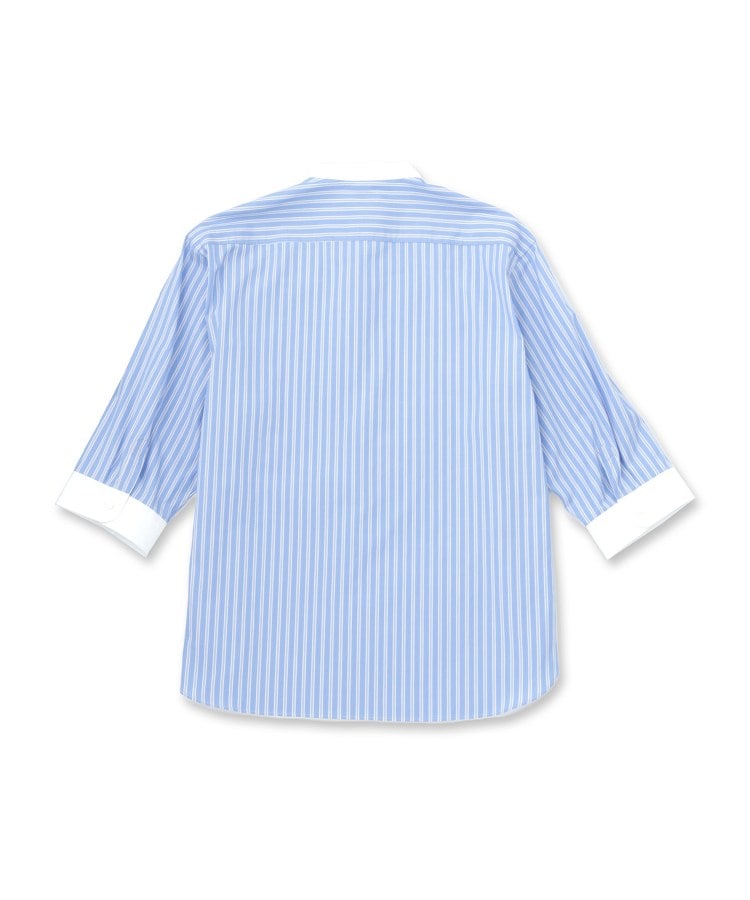 ドレステリア DRESSTERIOR バンドカラー ストライプスリークォーターシャツ （ブルー(393)） ブルー(393)
