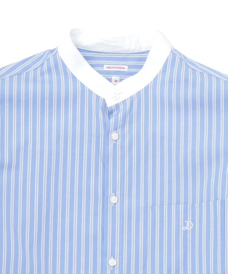 ドレステリア DRESSTERIOR バンドカラー ストライプスリークォーターシャツ （ブルー(393)） ブルー(393)