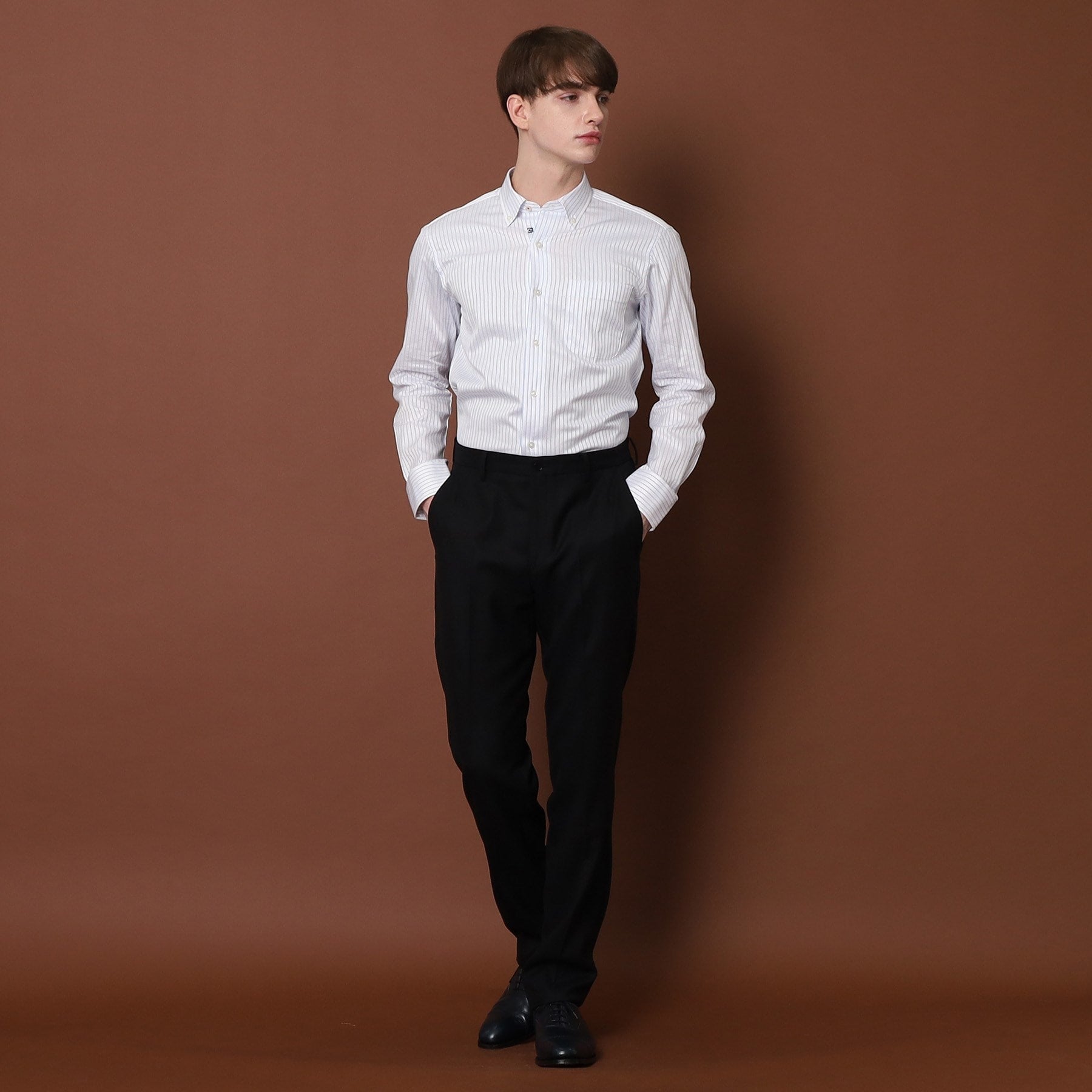 ドレステリア DRESSTERIOR 100／2 ヘリンボーンストライプ ボタンダウンシャツ （ライトブルー(391)） ライトブルー(391)