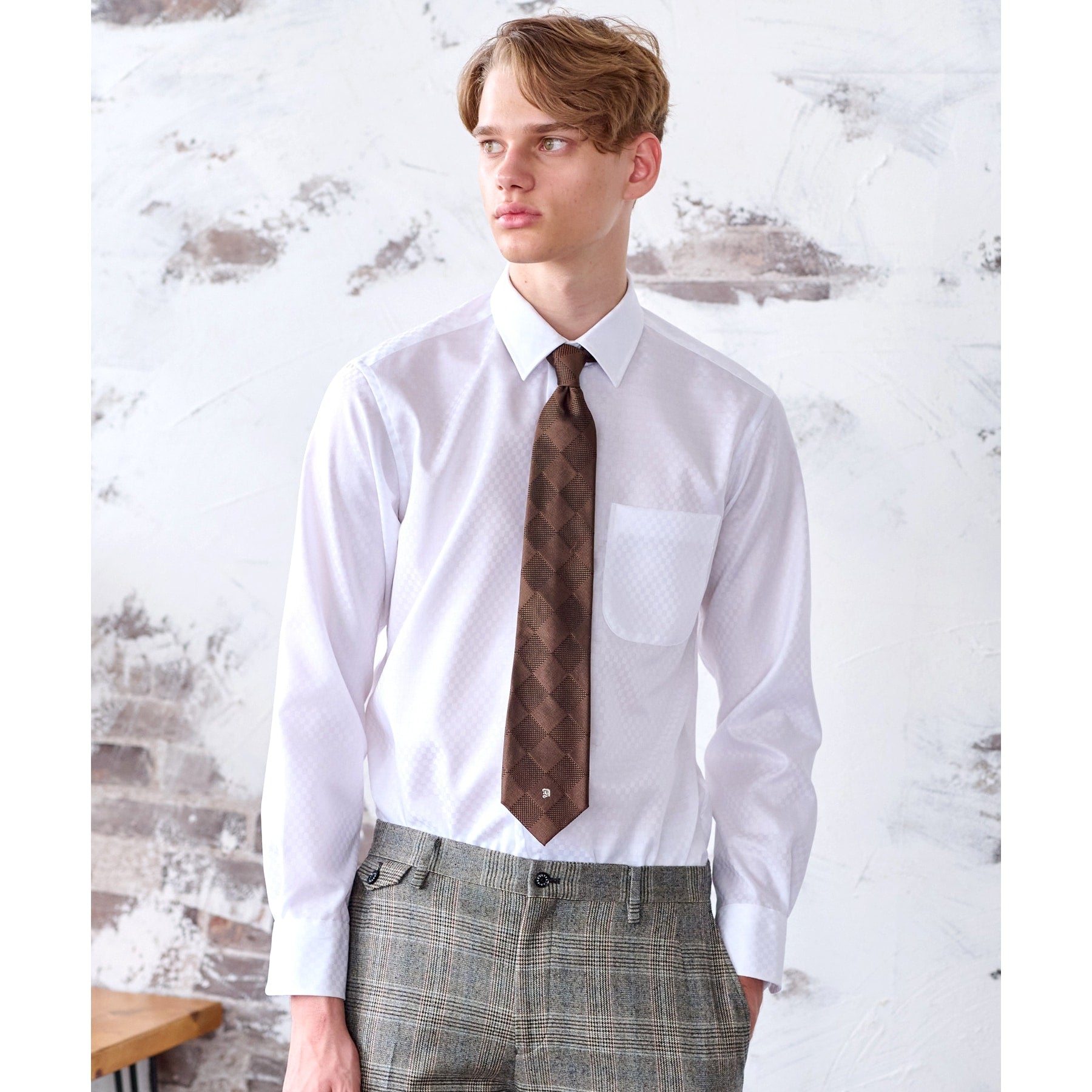 DRESSTERIOR 100 Double Dobby Square Jacquard Shirt