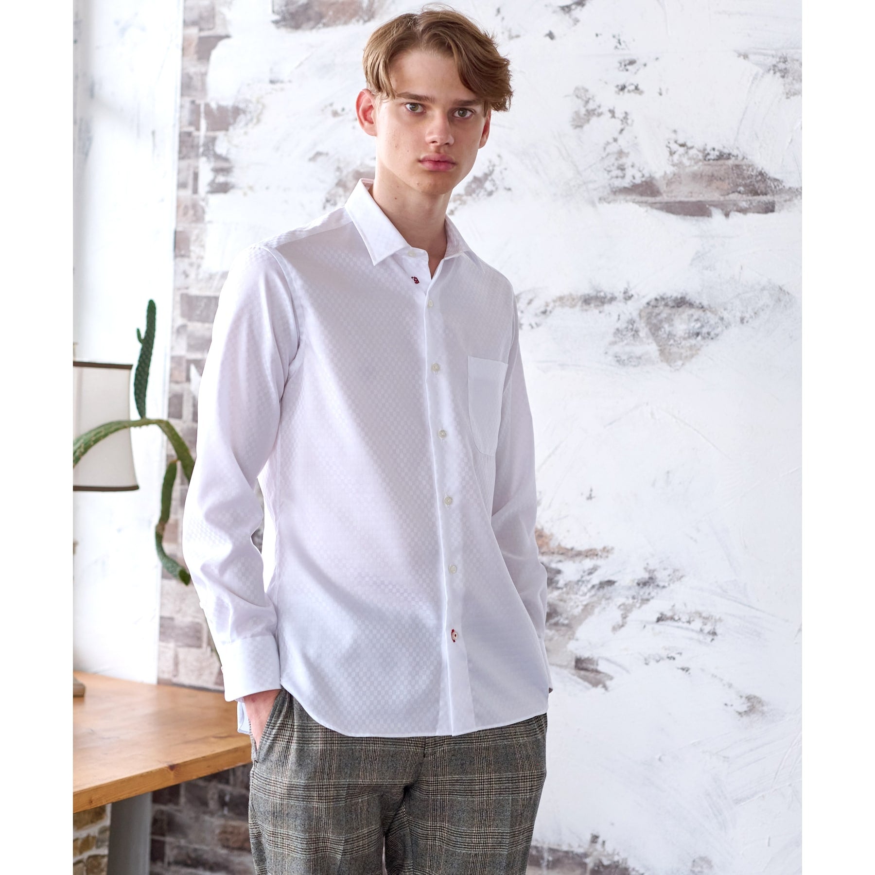 DRESSTERIOR 100 Double Dobby Square Jacquard Shirt