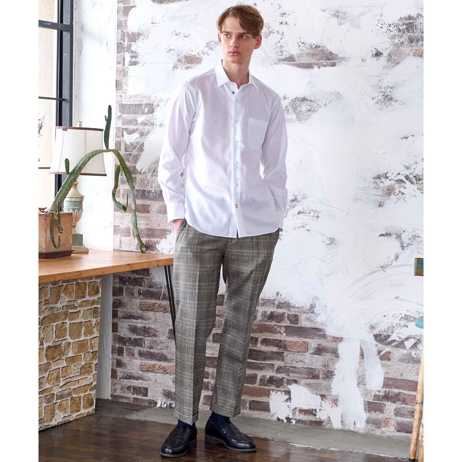 DRESSTERIOR 100 Double Dobby Square Jacquard Shirt