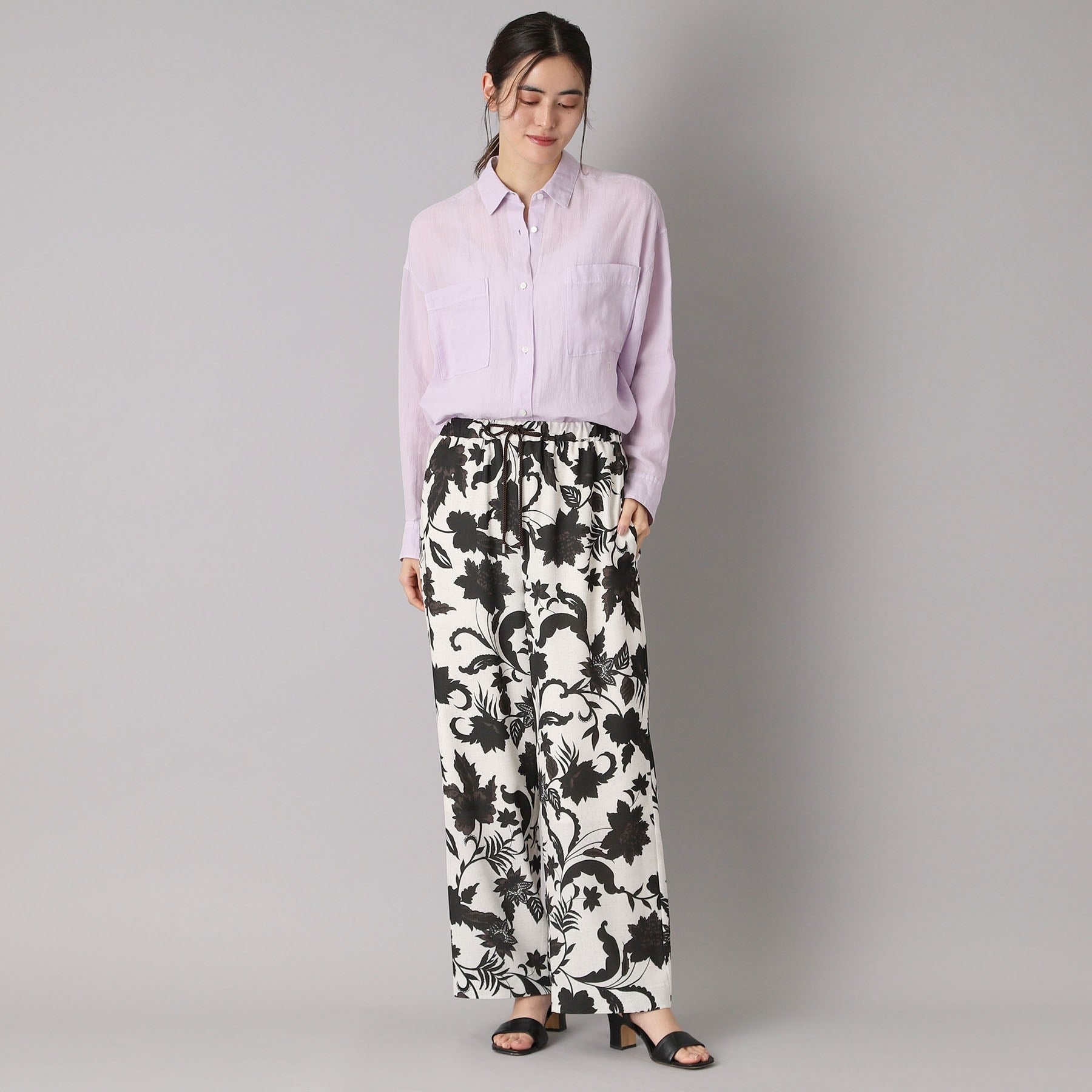 DRESSTERIOR DRESSTERIOR Botanical Print Easy Wide Pants