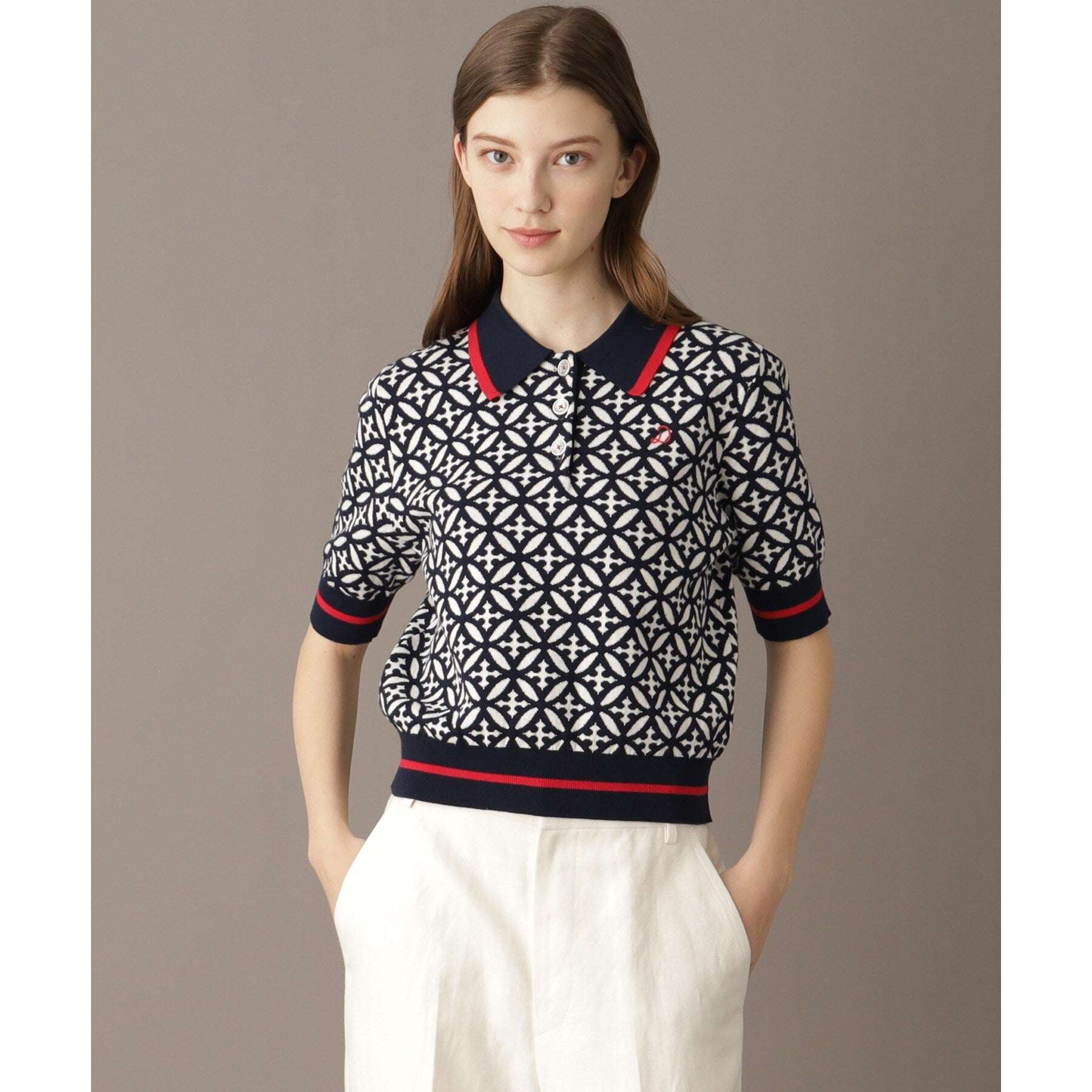 ドレステリア DRESSTERIOR オーバーラップジャカードポロニット （ネイビー(194)） ネイビー(194)