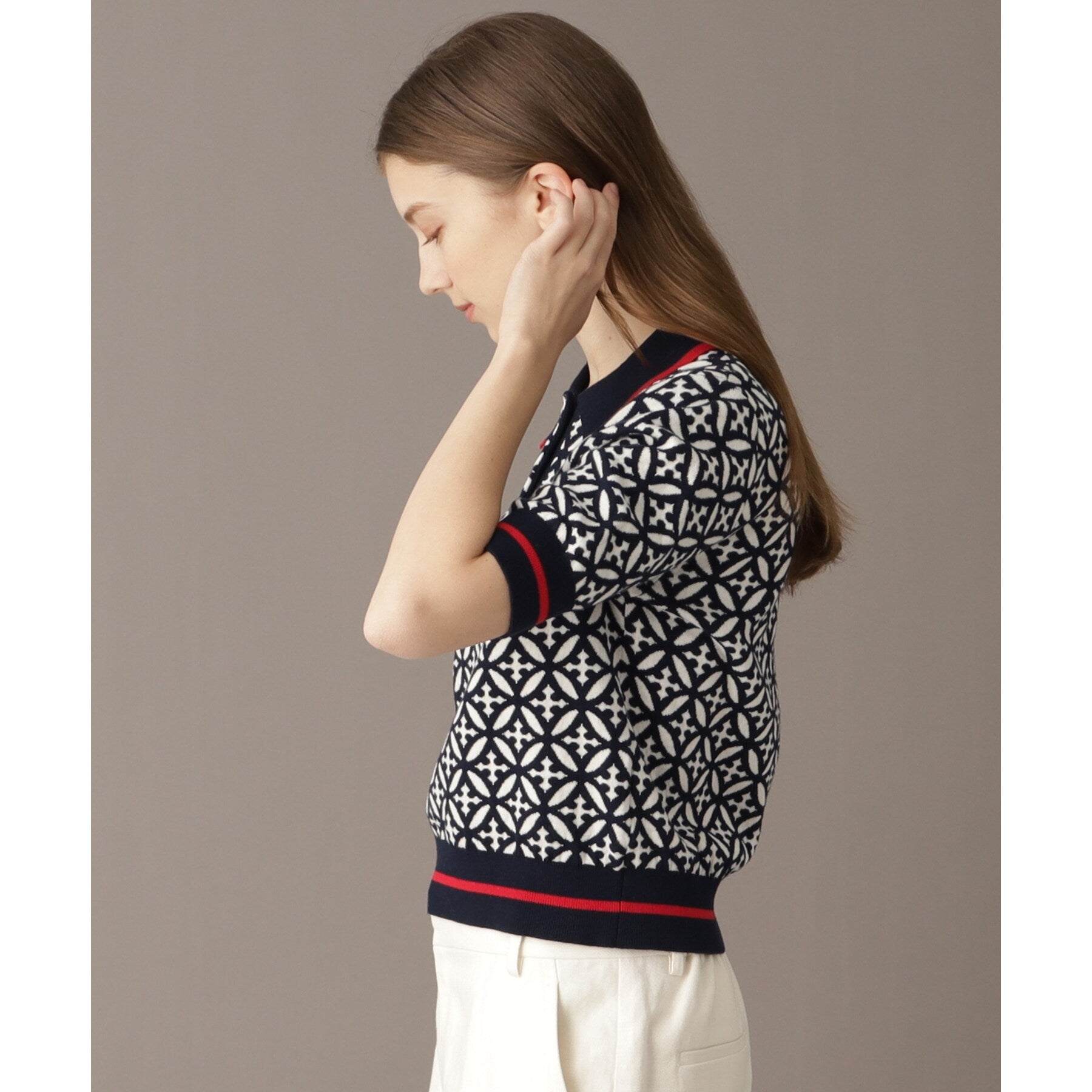 ドレステリア DRESSTERIOR オーバーラップジャカードポロニット （ネイビー(194)） ネイビー(194)