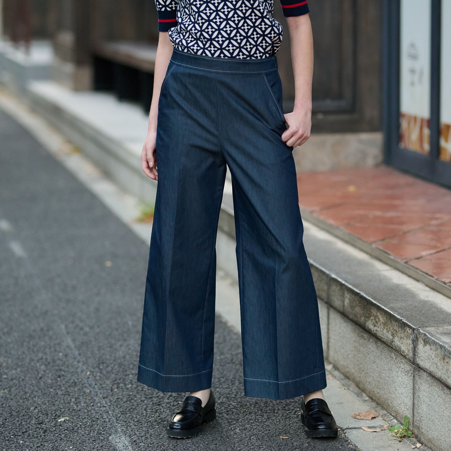 ドレステリア DRESSTERIOR イージーウエストワイドデニムパンツ （ネイビー(094)） ネイビー(094)