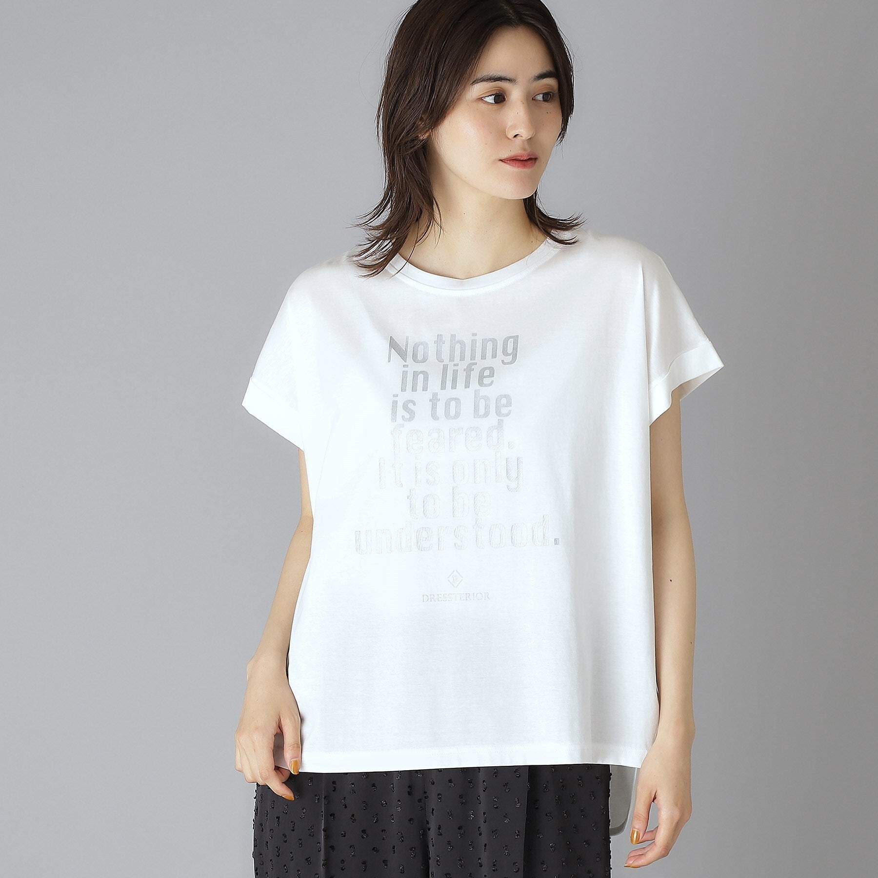 ドレステリア DRESSTERIOR 箔PTドルマンスリーブロゴTシャツ （チャコールグレー(014)） チャコールグレー(014)