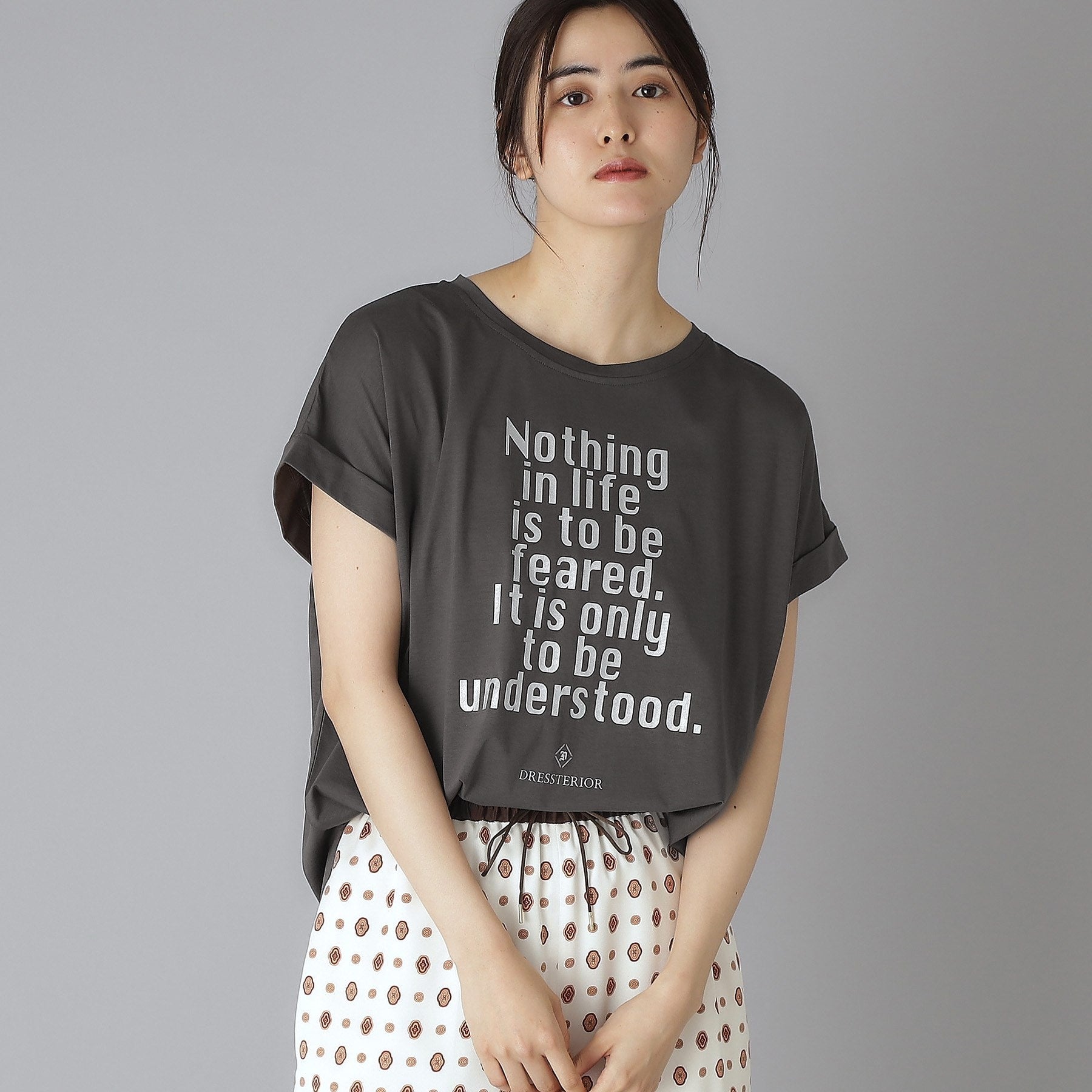 ドレステリア DRESSTERIOR 箔PTドルマンスリーブロゴTシャツ （チャコールグレー(014)） チャコールグレー(014)