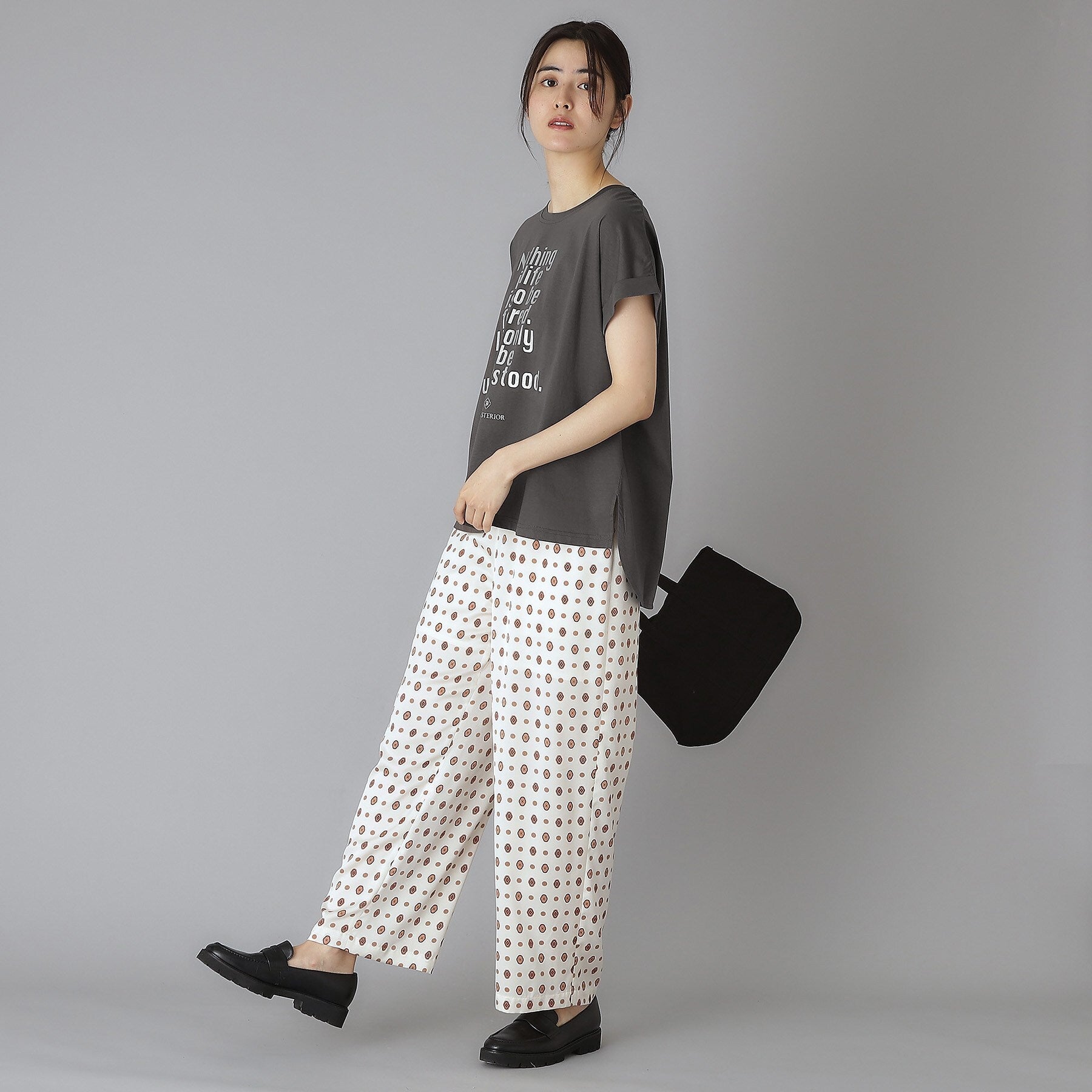 ドレステリア DRESSTERIOR 箔PTドルマンスリーブロゴTシャツ （チャコールグレー(014)） チャコールグレー(014)