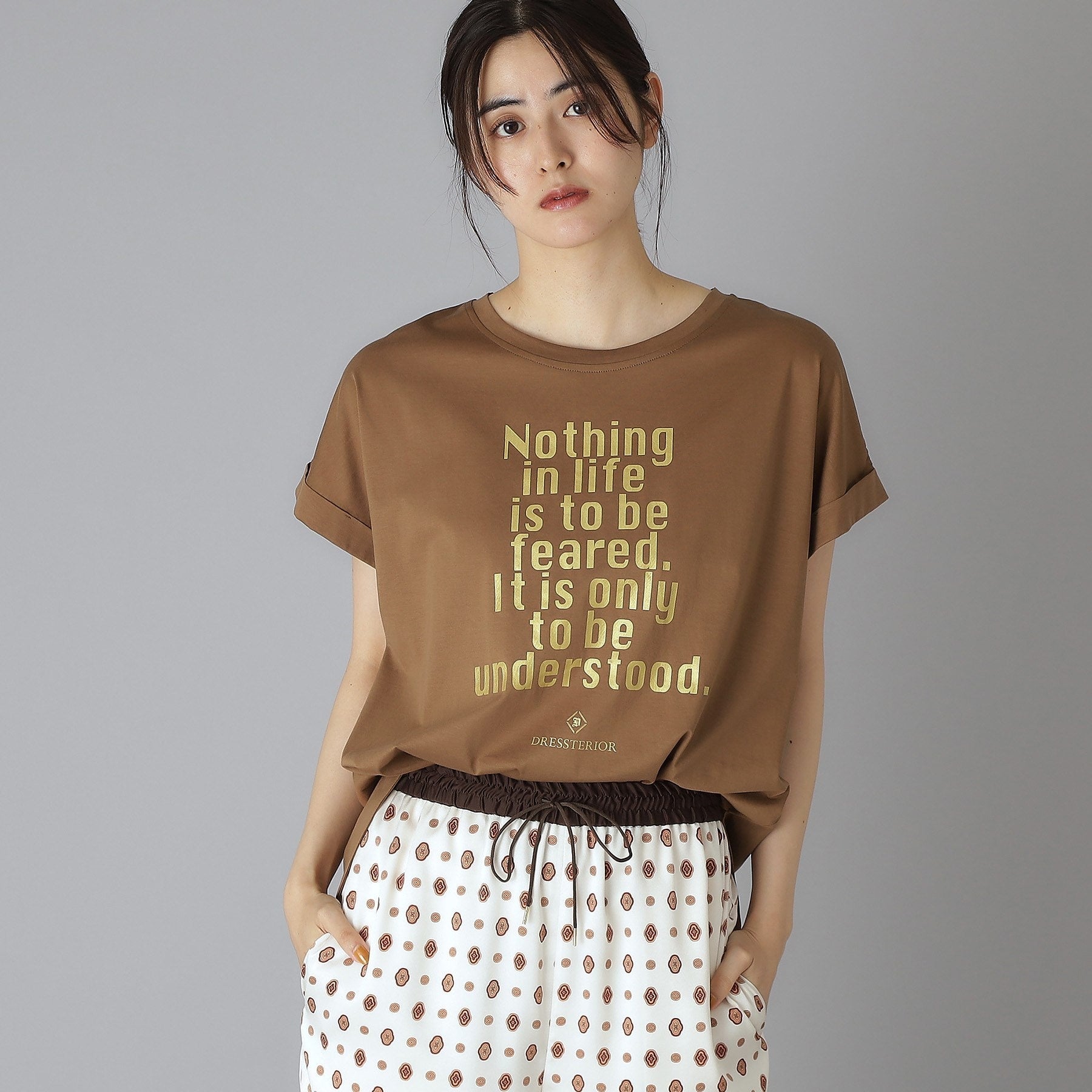 ドレステリア DRESSTERIOR 箔PTドルマンスリーブロゴTシャツ （チャコールグレー(014)） チャコールグレー(014)