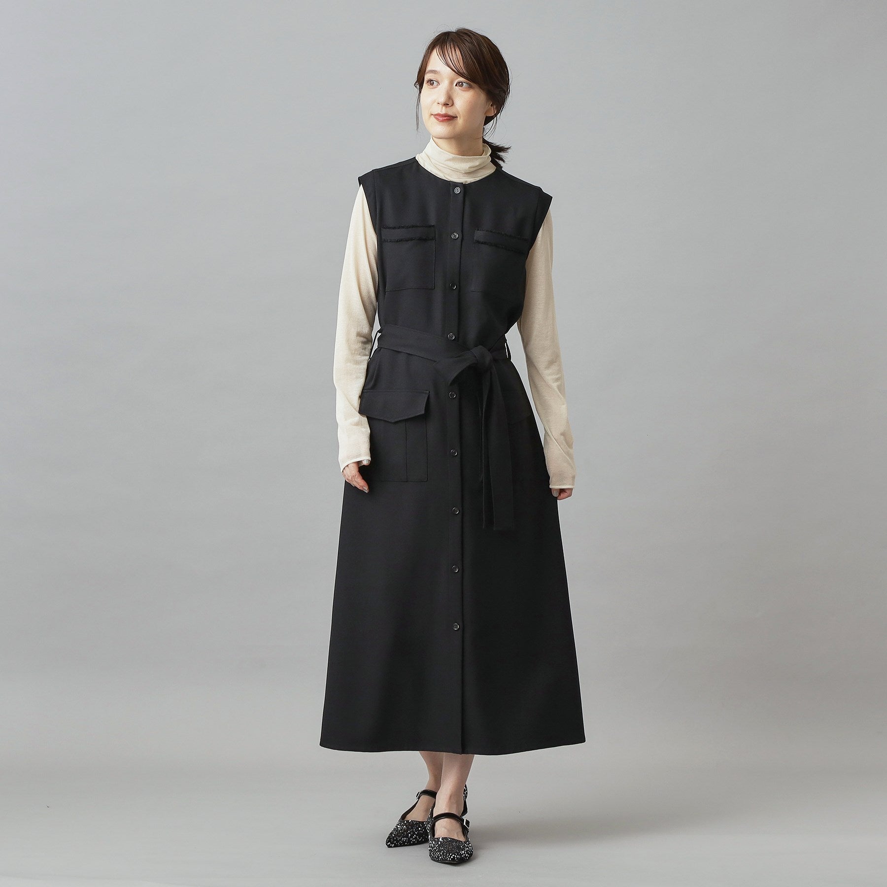 ドレステリア DRESSTERIOR ウォッシャブルツイードライクワンピース （ブラック(019)） ブラック(019)