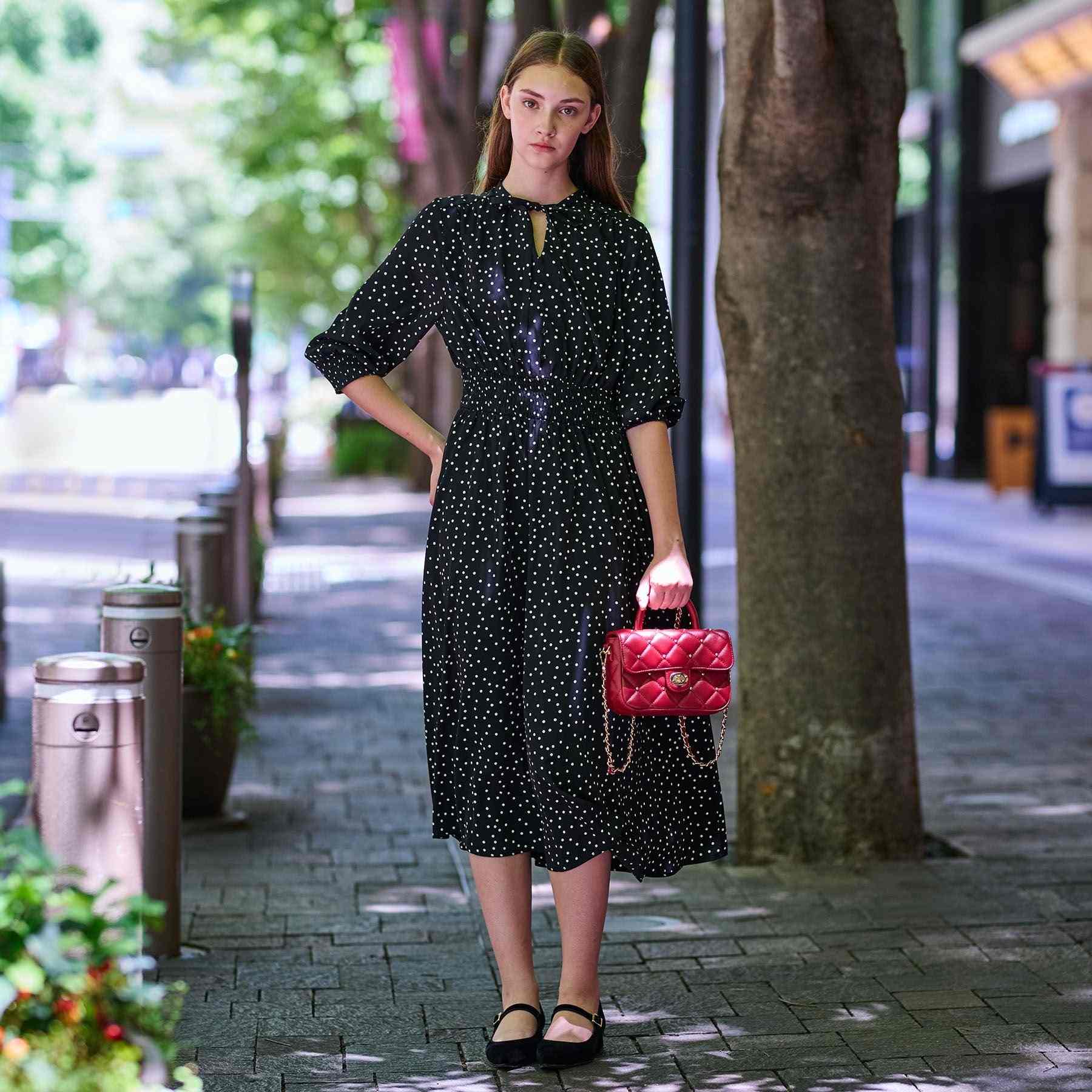 ドレステリア DRESSTERIOR ウエストシャーリングドットワンピース （ブラック(119)） ブラック(119)