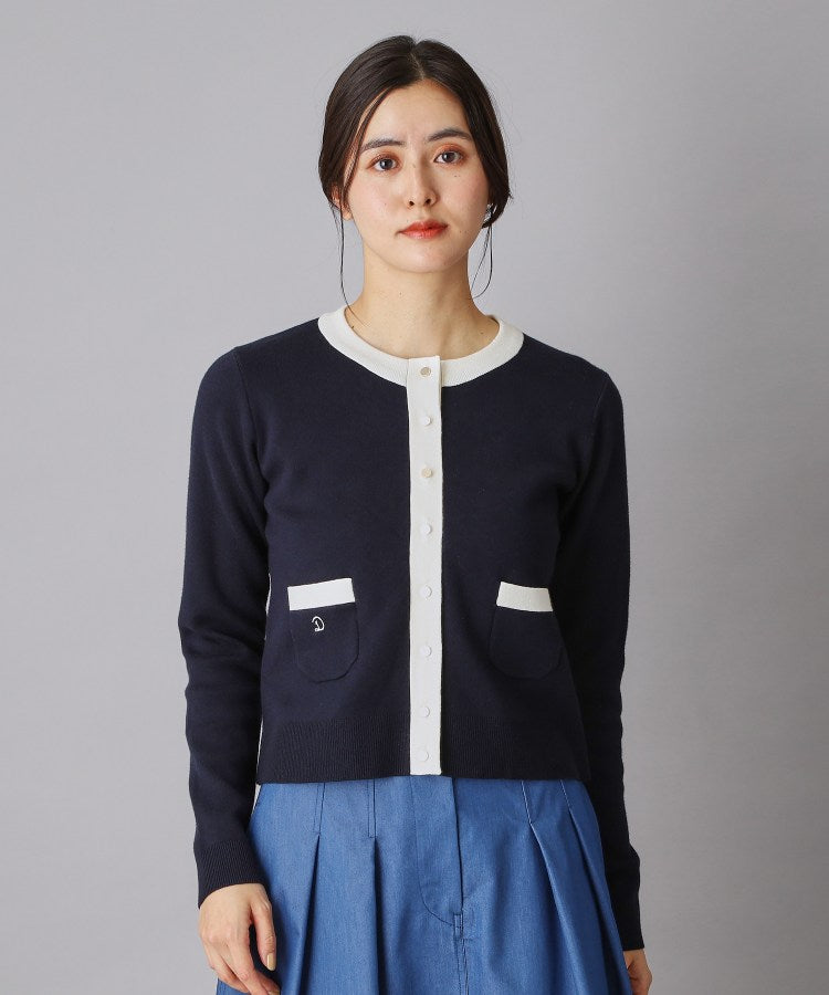 ドレステリア DRESSTERIOR ウォッシャブルコットンカシミヤ配色カーディガン （ネイビー(594)） ネイビー(594)