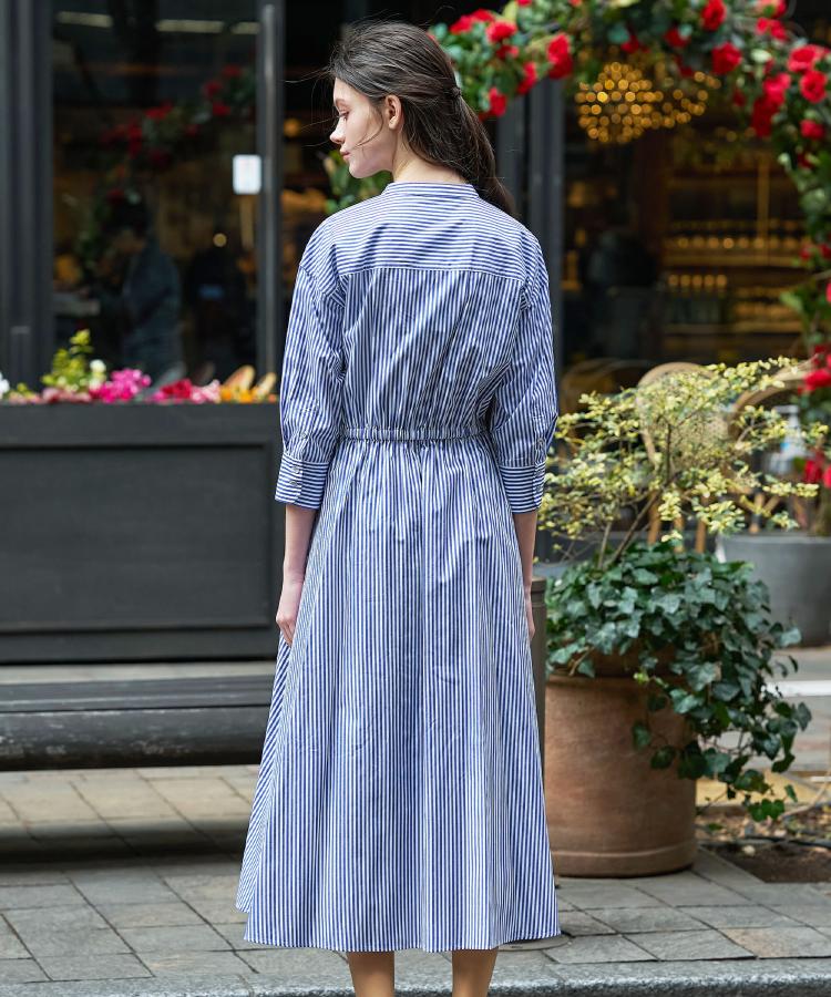 ドレステリア DRESSTERIOR 七分袖ストライプシャツワンピース （ブルー(393)） ブルー(393)