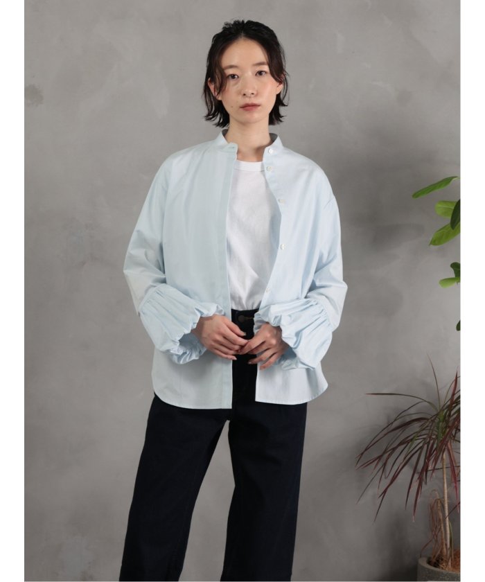 ドロー DRAW balloon cuff blouse （サックス） 白