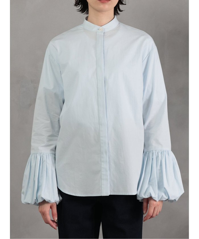 ドロー DRAW balloon cuff blouse （サックス） 白