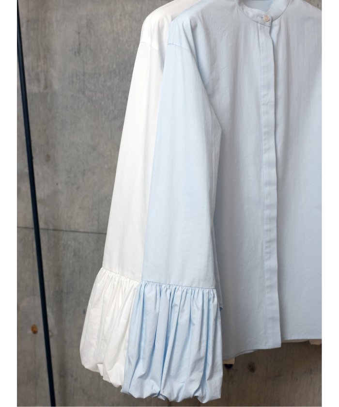 ドロー DRAW balloon cuff blouse （サックス） 白