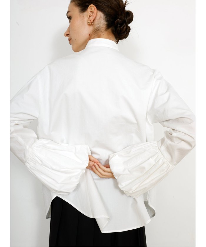 ドロー DRAW balloon cuff blouse （サックス） 白