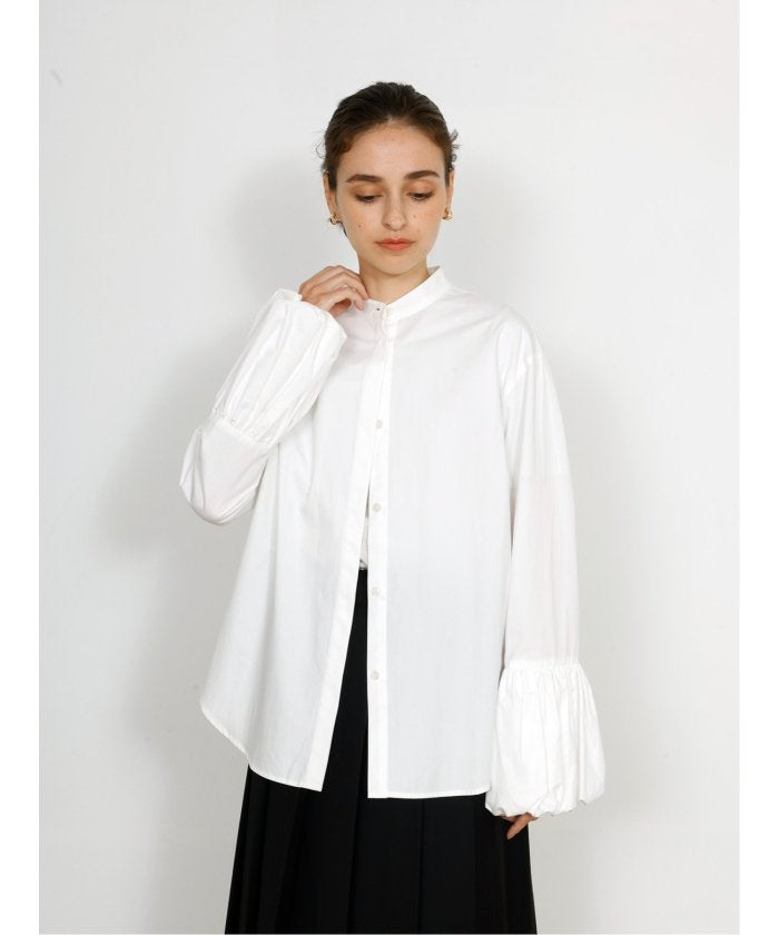ドロー DRAW balloon cuff blouse （サックス） 白