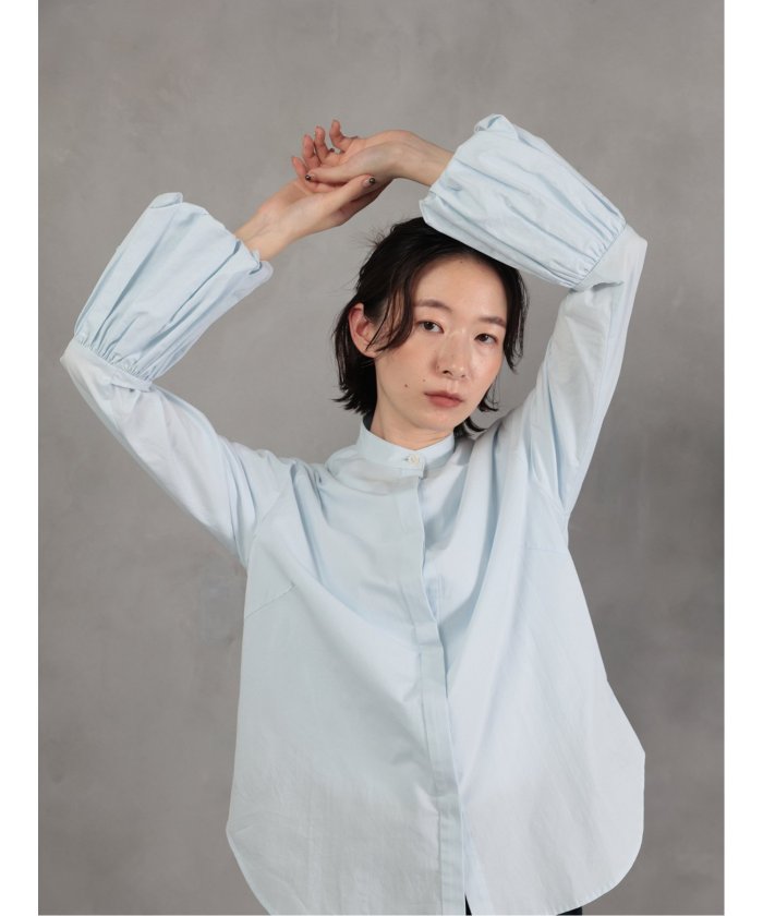 ドロー DRAW balloon cuff blouse （サックス） 白