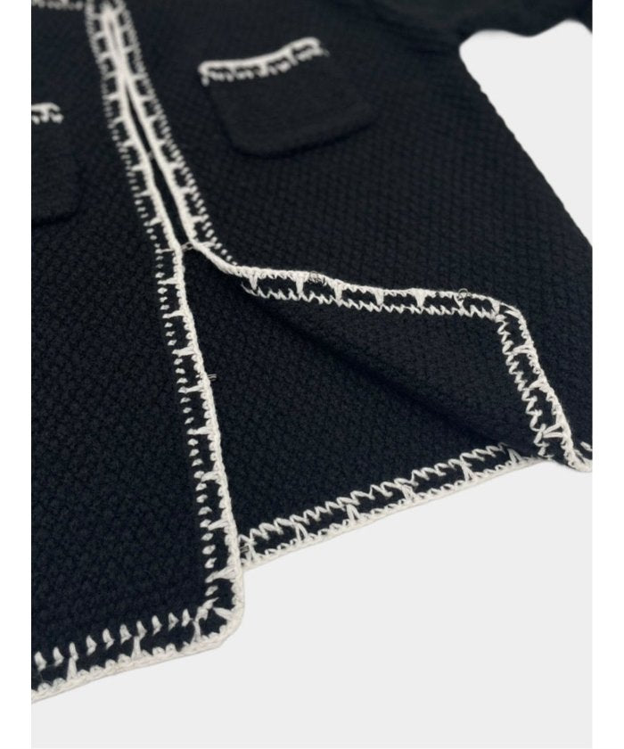 ドロー DRAW Contrast Trim Cardigan / ツイード風ニットカーディガン（バイカラーステッチ） （グレー） グレー