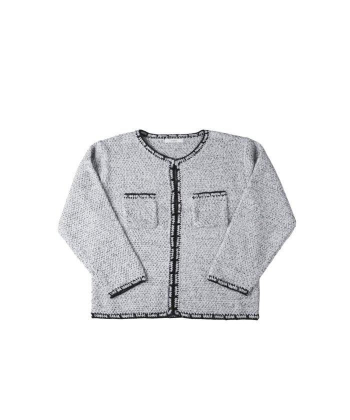 ドロー DRAW Contrast Trim Cardigan / ツイード風ニットカーディガン（バイカラーステッチ） （グレー） グレー