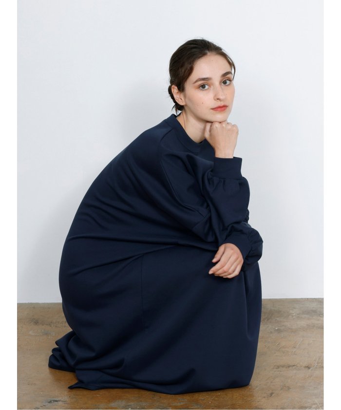 Scuba Knit Relax Long Dress / ダンボールニット リラックスロングワンピース （グレー） 紺