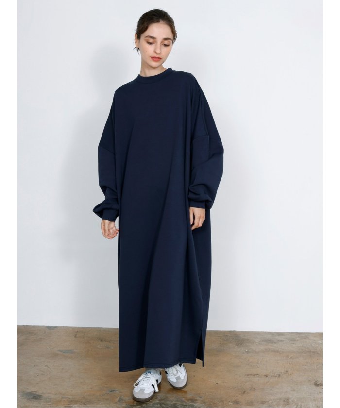 Scuba Knit Relax Long Dress / ダンボールニット リラックスロングワンピース （グレー） 紺
