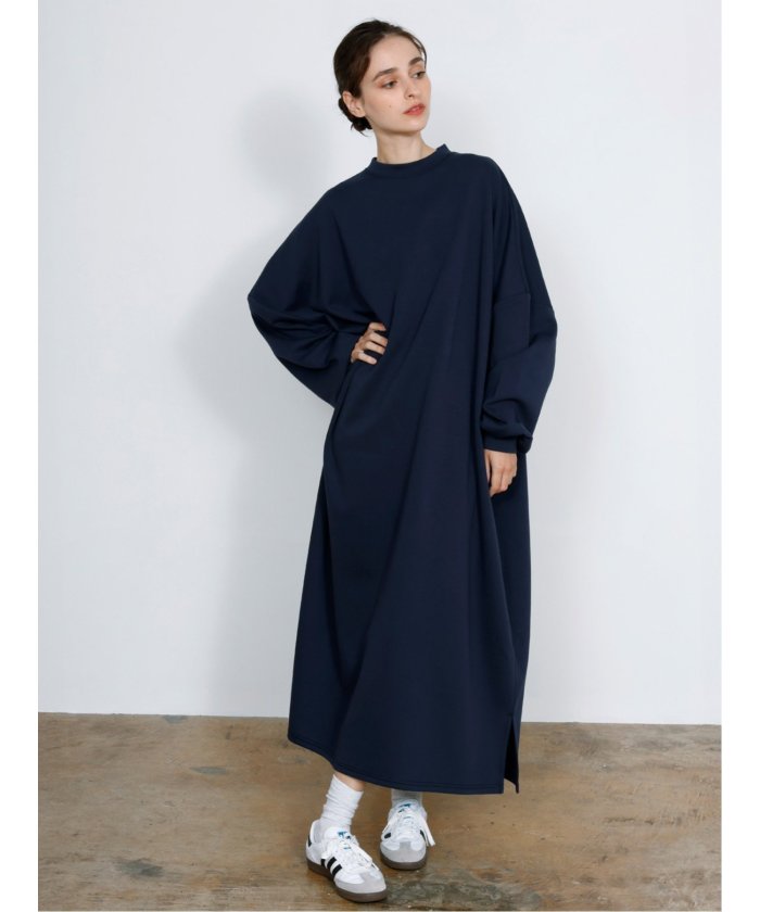 Scuba Knit Relax Long Dress / ダンボールニット リラックスロングワンピース （グレー） 紺
