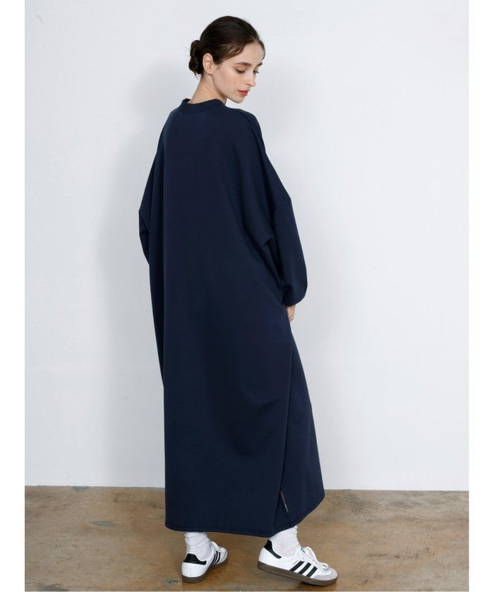 Scuba Knit Relax Long Dress / ダンボールニット リラックスロングワンピース （グレー） 紺
