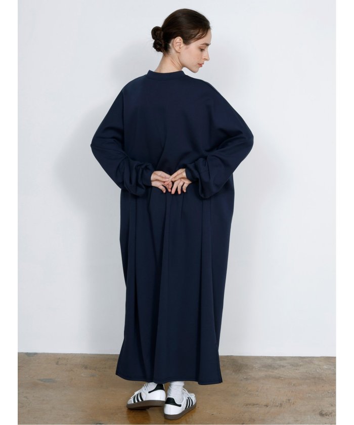 Scuba Knit Relax Long Dress / ダンボールニット リラックスロングワンピース （グレー） 紺