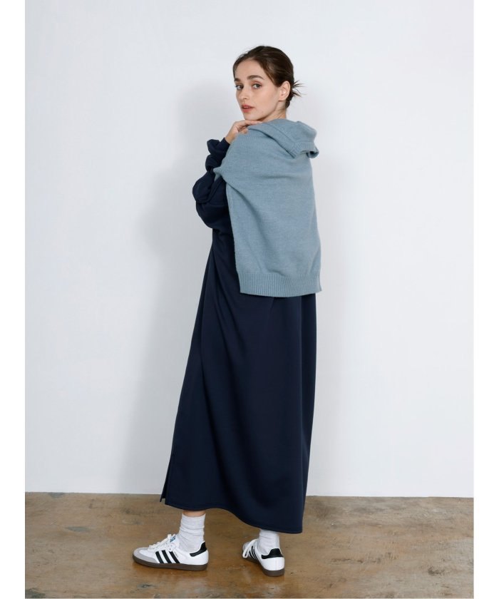 Scuba Knit Relax Long Dress / ダンボールニット リラックスロングワンピース （グレー） 紺