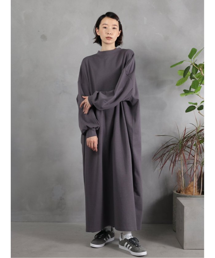Scuba Knit Relax Long Dress / ダンボールニット リラックスロングワンピース （グレー） 紺