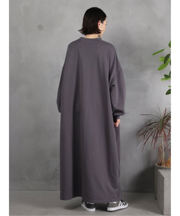 Scuba Knit Relax Long Dress / ダンボールニット リラックスロングワンピース （グレー） 紺