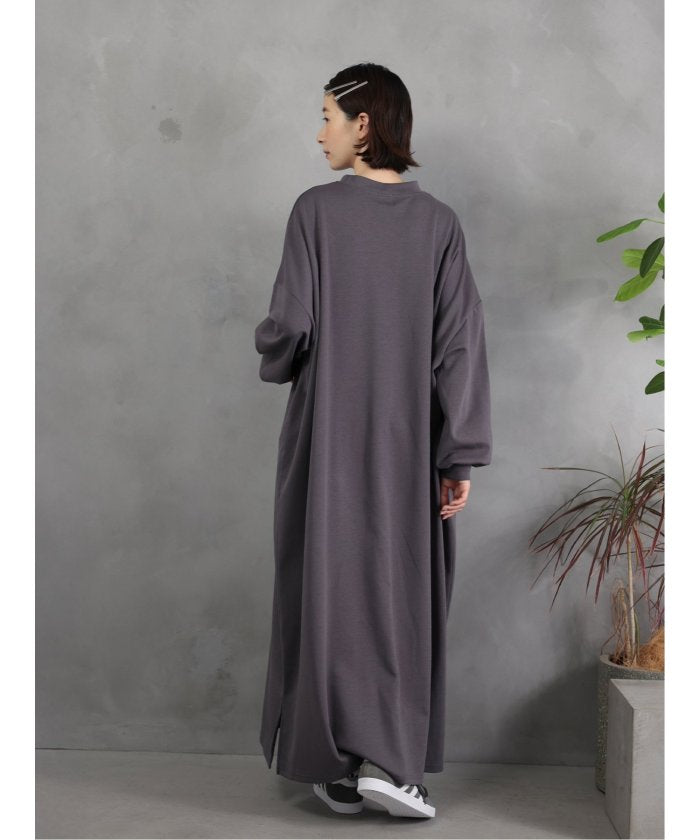 Scuba Knit Relax Long Dress / ダンボールニット リラックスロングワンピース （グレー） 紺