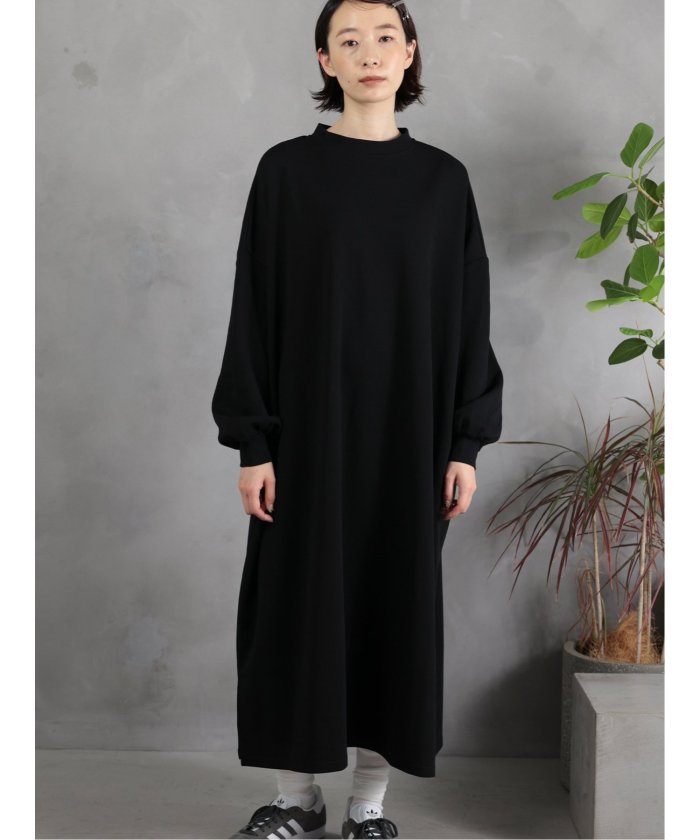 Scuba Knit Relax Long Dress / ダンボールニット リラックスロングワンピース （グレー） 紺
