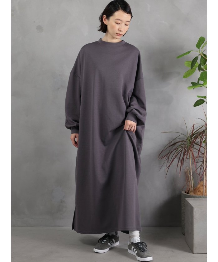 Scuba Knit Relax Long Dress / ダンボールニット リラックスロングワンピース （グレー） 紺