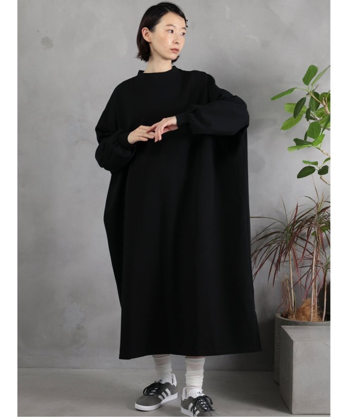Scuba Knit Relax Long Dress / ダンボールニット リラックスロングワンピース （グレー） 黒