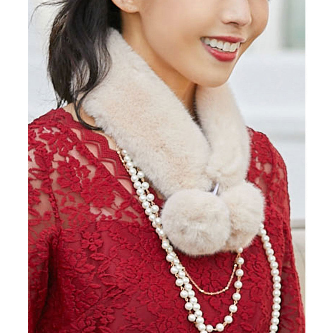 DRESS+ Eco-fur pom-pom tippet [Wedding] [Party]