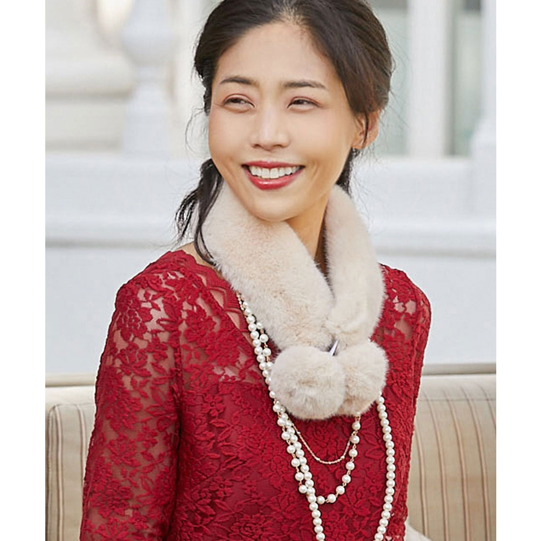 DRESS+ Eco-fur pom-pom tippet [Wedding] [Party]