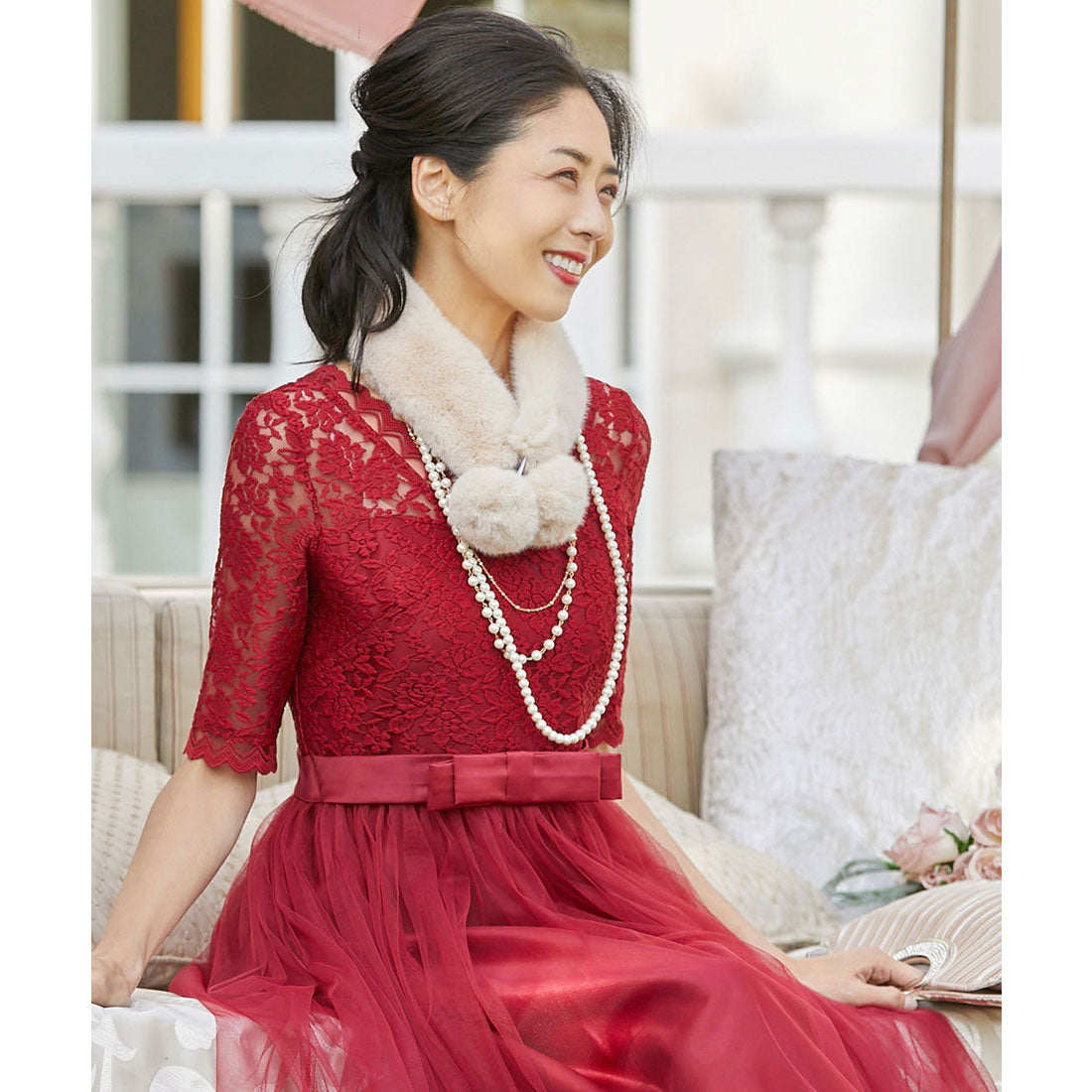 DRESS+ Eco-fur pom-pom tippet [Wedding] [Party]