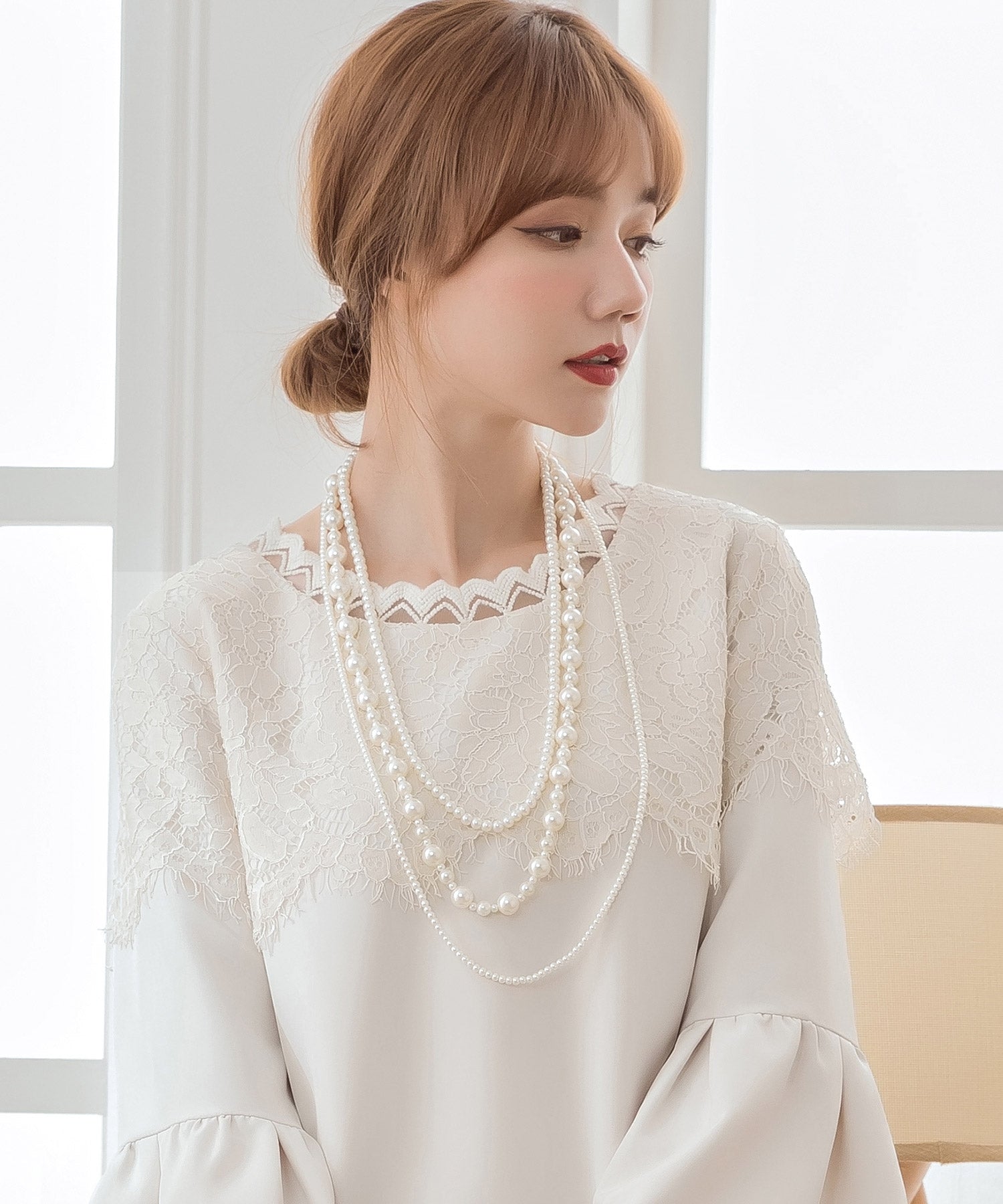 ドレスプラス DRESS+ パールネックレス 3連ロングネックレス 結婚式 （ホワイト） ホワイト